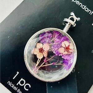 Hildie & Jo Purple & Pink Floral Clear Glass Pendant & Silver Chain Necklace